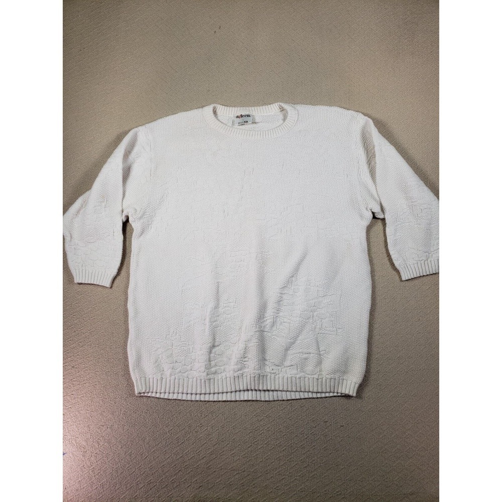 VTG Aileen Sweater Womens Large White Knit 3/4 Sleeve Crew Neck Pullover Outdoor